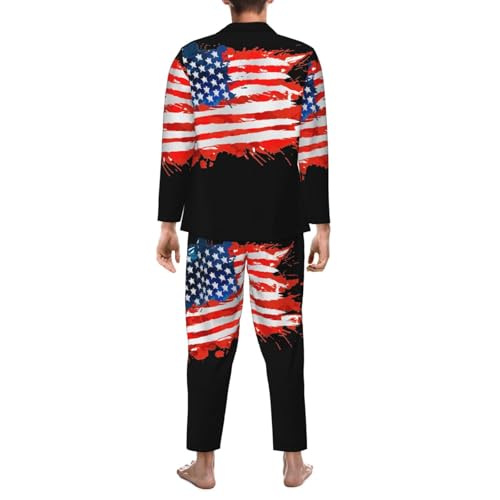 America Flag Of Colorful Splashes Mens Pajamas Set Button Down Sleepwear Set Long Sleeve Loungewear With Pockets2