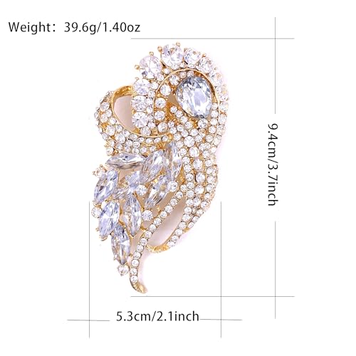 Image of LAXPICOL Vintage Clear Austrian Crystal Elegant Flower Bouquet Wing Brooch for Women