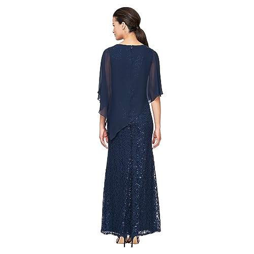 Image of S.L. Fashions Women's Long Sequin Lace Beaded Capelet Overlay Mother of The Bride Dress, Formal Evening Gown