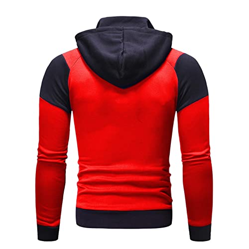 JEShifangjiusu MenS Color Block Sweatshirt Double Layer Zipper Hooded Cardigan Jacket Long Sleeve Drawstring Sweater Pullover2