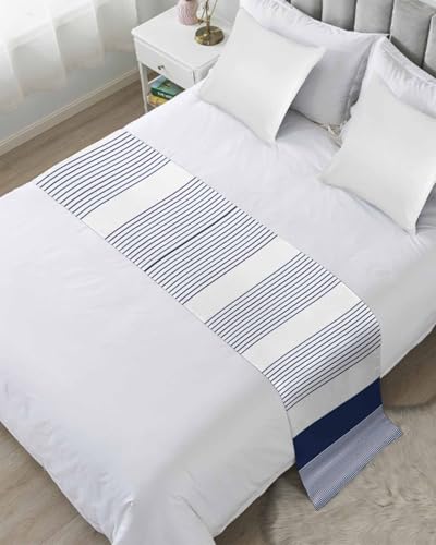 Bed Runner Navy Blue Stripe Lines Bedding Scarves Soft Decorative Bed Flag Abstract Striped Bed Runners for Cal King Size Bed Hotel Bedroom Decor Bed Throws for Foot of Bed Scarf Protector 20x102