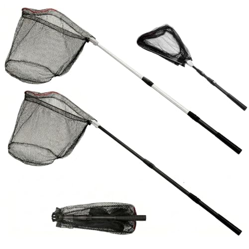 Image of ZENFUN 2 Pack Fishing Net with Telescopic Pole Handle, Fish Landing Net with Sturdy Collapsible Handle, Folding Nylon Mesh Landing Net for Saltwater and Freshwater, Extend to 51 in(Black, White)
