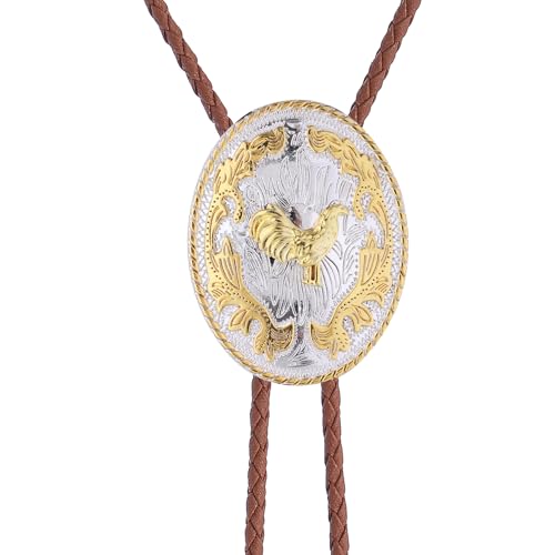 Image of GelConnie Brown Bolo Tie for Men Women Western Ties Mens Gold Bolo Tie Rodeo Cowboy Leather Necktie Cowgirl Tie Wedding