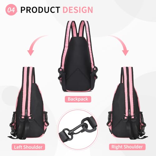 Image of Convertible Sling Bags for Women Men, Lightweight Crossbody Backpack Daypack Fit for 7.9 inch Tablet for Casual Travel Sport Hiking (Pink)