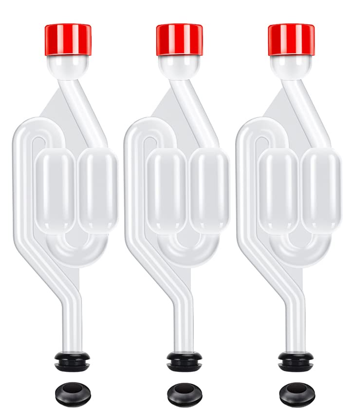 KINOFT Fermentation Airlock (3Pack),Twin Bubble Fermenting, S Shape Fermentation Kit with 3pcs Grommets