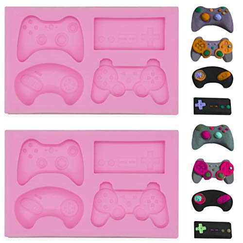 Hengke 2Pcs Gamepad Shape Molds for Game Themed Party,Birthday Party,Pudding,Pan Muffin,Impression Mats Baroque Fondant,Chocolate,Cookie Pastry Pies,Cake Cup Cake,Decoration,Polymer Clay,Candles