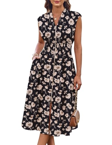 GRACE KARIN Business Casual Dresses for Women 2026 Summer Flowy Boho Vacation Sundress Black Floral XL