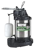 WAYNE - Bomba de sumidero sumergible de hierro fundido y acero inoxidable de 1 HP con interruptor de flotador vertical integrado - 6,100 galones por hora - Bomba de sumidero de sótano resistente