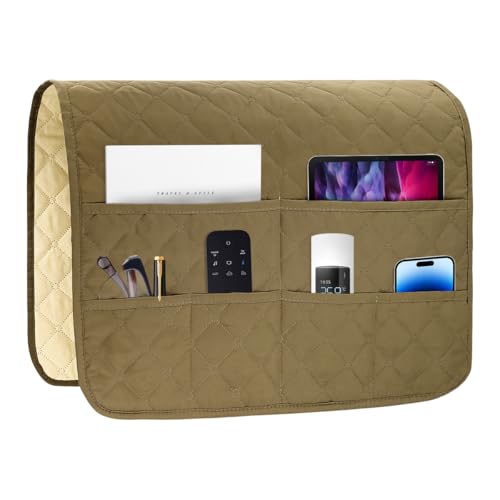 HADEEONG Bedside Caddy for Couch Remote Control Holder Recliner Armrest Organizer Non Slip Sofa Armchair Caddy with 6 Pocket Storage for Magazine, Tablet, Phone, iPad, Camel