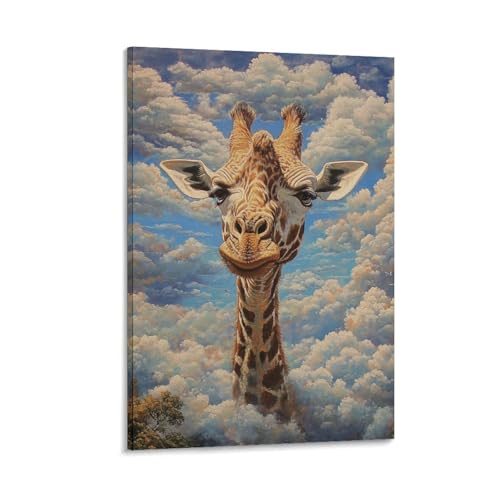 Tableau impression sur toile de qualite premium motif girafe 30x45