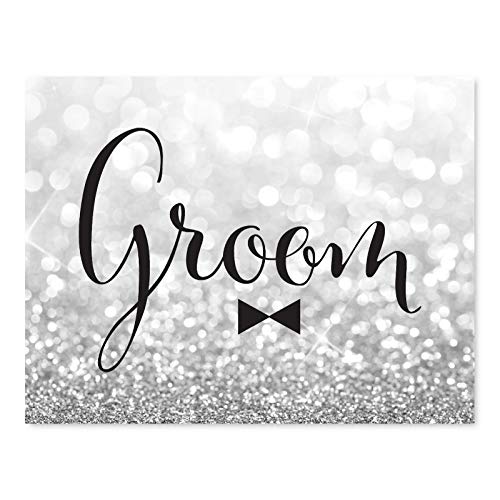 Andaz Press Wedding Party Signs, Glitzy Silver Glitter, 8.5x11-inch, Groom, 1-Pack, Table Decor Decorations