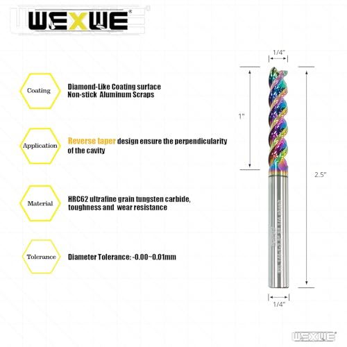 Image of Tools 1 /4 inch Extra Long Carbide Square End Mill for Aluminum, Copper Alloy, Plastic, 2.5 inch Overall Length End Mill Bits, 3 Flute HRC 62 Deg DLC Coating, CNC Router Bits 1 /4 Shank (1 /4-2.5 inch 2PCS)