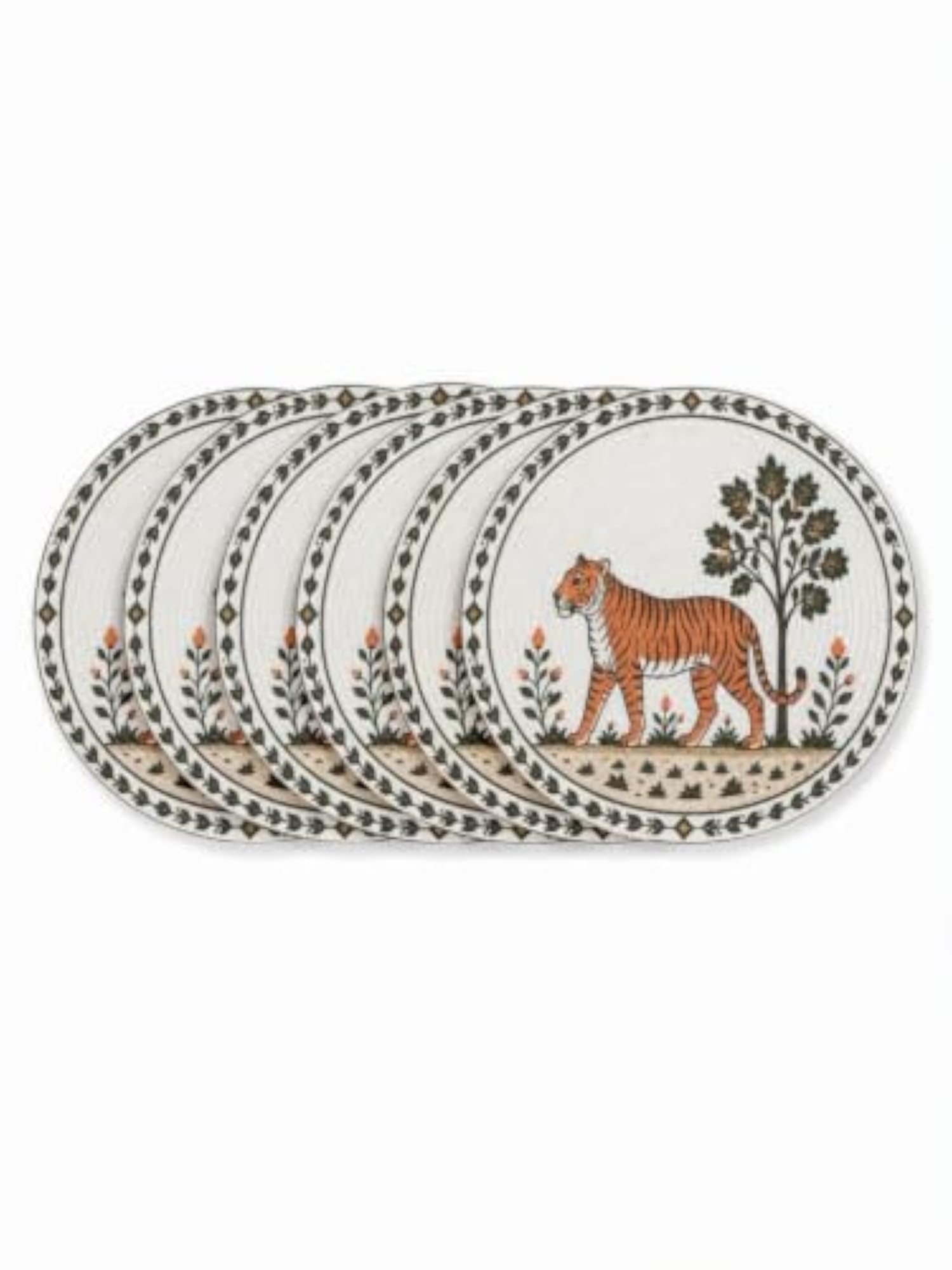 Round Cotton Dining Table Mat, Tiger Printed Placemat Gift