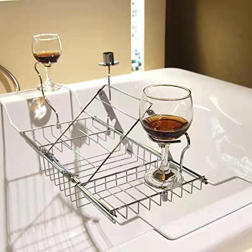 Bdl Stainless Steel Bathtub Caddy Tray, Expandable Bath Tub Table Shelf Bath Organizer With Reading Pad Rack Or Tablet Holder, Candle Holder And Including Two Wine Glass Holders (Silver) #TOP6