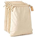 Leafico Cotton Storage Bags with Drawstrings - X-Large 36x43 cm 6 Pcs - Multipurpose Canvas Fabric Bread Bags for Bulk Food Produce, Potatoes, Onions, Shoes
