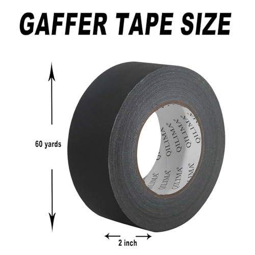 Image of QILIMA Black Gaffer Tape, Hand Tear Self-Adhesive Gaffer Tape for Labeling, Cable, Stage, Photography, Matte Non-Reflective, 2inch x 60yds