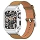 SUPLINK Metallgehäuse mit Lederarmband Kompatibel mit Apple Watch Armbändern 45mm,Robuste Edelstahl Schutzhülle Bumper Echtes Lederarmband für iWatch Serie 8/7 für Herren(Braun/Silber,45mm)