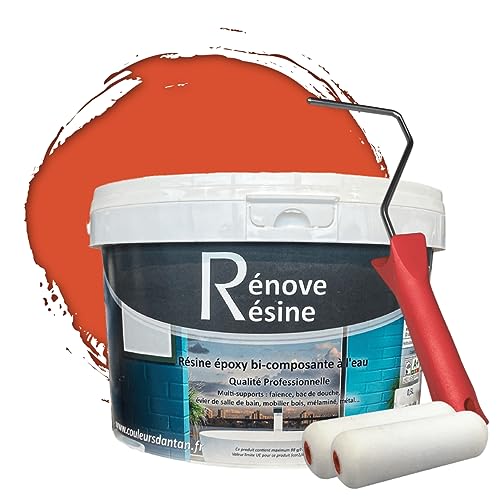 COULEURS D ANTAN Peinture Résine multisupport Intérieur pour Faïence, Carrelage, Douche, Baignoire 5m² - RAL 3022 Rouge saumon + Kit d'application OFFERT