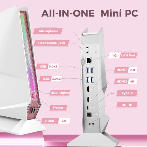 Image of Mini PC, Intel Core i7-8750H(8C /16T up to 4.1GHz), GeForce GTX 1050 3G Discrete Graphics Mini Computer with RGB Lights, 16GB DDR4 RAM, 512 NVMe SSD, 2X HDMI + Type- C, WiFi6 BT5.2, Win 11 Pro, White