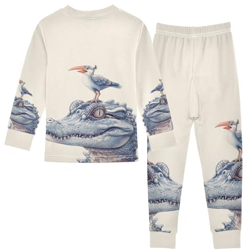 ALAZA Alligator and Bird Pajama Set Pijamas Para Niños Long Sleeve Sleepwear2