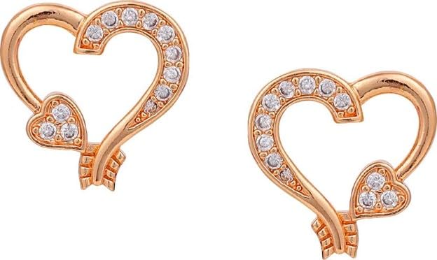 Image of Nilu's Collection American Diamond Rose Gold & Silver Plated Love Shaped Pendant Necklace Set with Chain & Stud Earring for Girls and Women