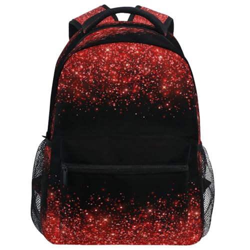 Pfrewn Kids Backpack for Boys Red Glitter Border on Black Backpacks Lightweight School Bag 17"