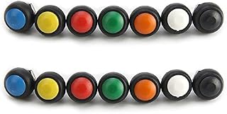 12mm Push Button Waterproof Lockless Momentary ON/OFF Switch Pack of 14 Green, White, Red, Black, Yellow, Blue, Orange
