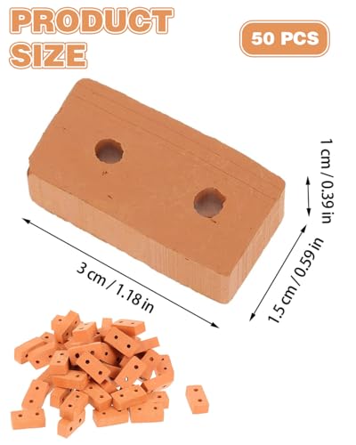 LEEQBCR 50 Stück Mini Ziegelsteine zum Mauern Kinder Miniatur Ziegelsteine Mini Bricks Modellbau Steine Rote für DIY Puppenhaus Fairy Garten Dekoration 3 x 1.5 x 1cm
