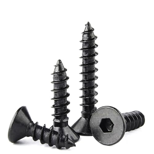 Image of Rely⇒VP INDUSTRIES (Pcs-25) No.8x19 mm Allen CSK Head Self-Tapping Screw - Black Zinc Furniture Bolt for Wood Boards, Cabinets, Cupboards & Chairs
