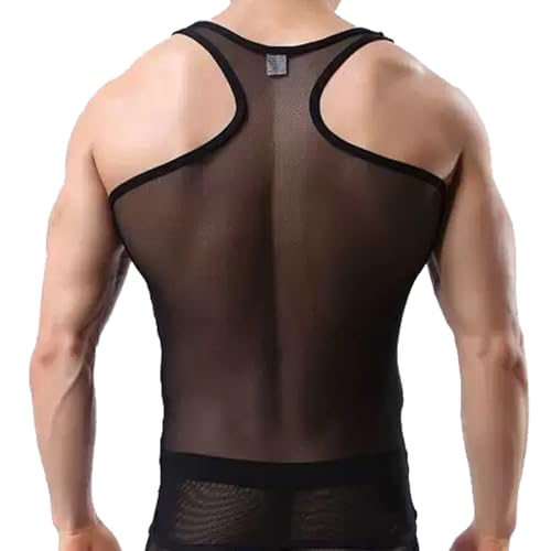 ZJWeiLan Men's Mesh Tank Top Vest, See-Through Casual and Comfortable Vest Black