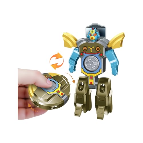 Robot Fidget Spinner Transformable 2 en 1 | Juguete Sensorial Anti-Estrés, Figura de Robot Miniatura Transformable para Niños y Adultos | Juguete Hand Spinner chulo de Viaje para niños de 3+ (Dorado)
