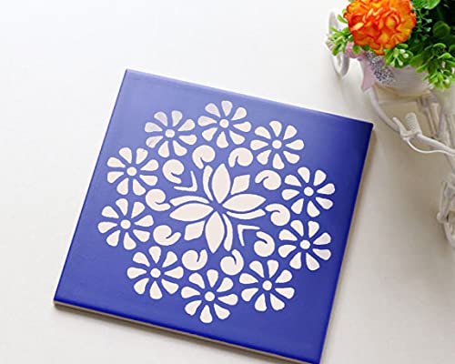 DLY LIFESTYLE Boho Flower Stencil for Painting on Wood, Canvas, Paper, Fabric, Walls and Furniture - 6x6 Inches - Reusable DIY Art and Craft Stencil