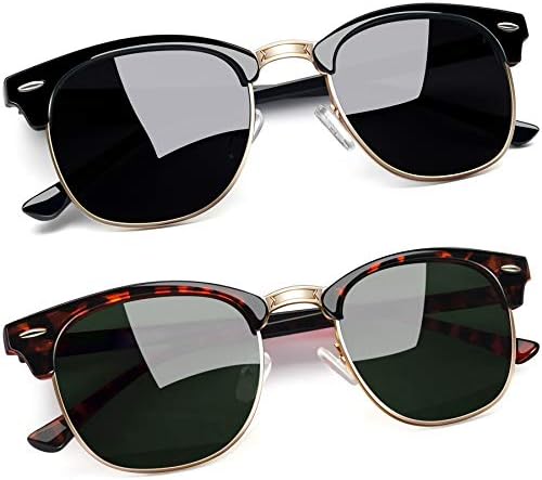 Joopin Polarized Semi Rimless Sunglasses Men Women, Retro Classic Half Frame Sun Glasses UV Protection (Gloss Black+Tortoise G15)