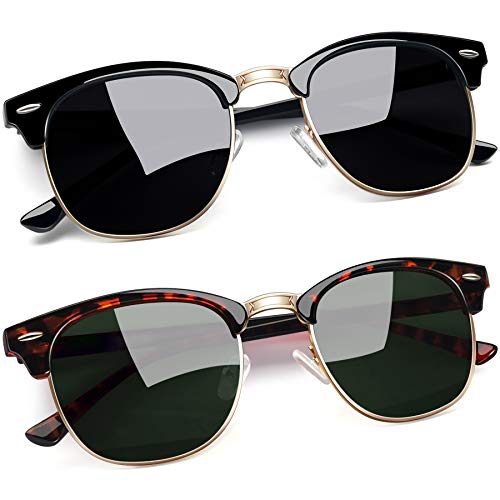 Joopin Polarized Semi Rimless Sunglasses Men Women, Retro Classic Half Frame Sun Glasses Uv Protection (Gloss Black+Tortoise G15) #TOP27
