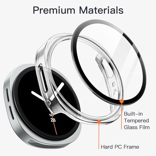 Image of JETech Cover Case with Screen Protector for Samsung Galaxy Watch 8 40mm, Overall Protective Cover, Built-in Tempered Glass Film High Sensitivity, 2 Pack (Clear)