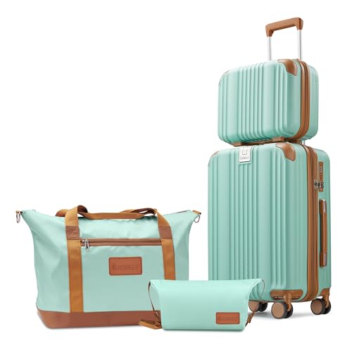 Image of Luggage Set 3 Piece Luggage with PC+ABS Hardshell TSA Lock Spinner Wheels Carry on Lightweight Suitcase Cup Holder,YKK Zippers and Hoot (Green, 4 piece(14 /20 /DB /TB))