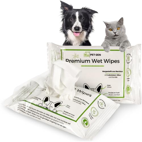 TraumaPet Premium Feuchttücher für Hunde & Katzen – Feuchte Reinigungstücher mit Kamille & Silber – Reinigungstücher für empfindliche Stellen – 15 Stück | Feuchttücher Hund & Katze