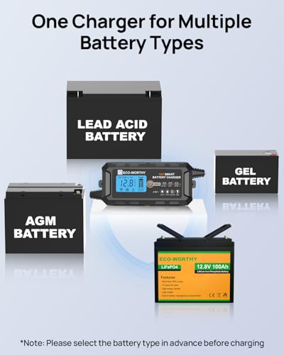 ECO-WORTHY 12V 10A LiFePO4 Battery Charger Automatic Smart and Maintainer (UK Plug) with LCD Display for Scooter Lead Acid and Lithium (LiFePO4) Battery - 2
