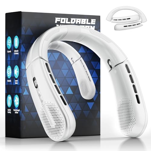 Image of aimdty Portable Neck Fan - 8400 RPM Enlarged Turbo Airflow - 5200mAh Personal Rechargeable Cooling Wearable Fan - Max 16H, 4 Speeds, Foldable, LED Display - Great Gifts for Men Women - 2nd Gen White