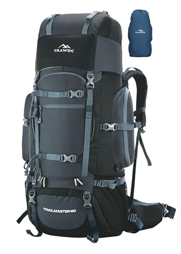 TRAWOC TRAILMASTER 80L Rucksack Bag for Men & Women, Large Water ...