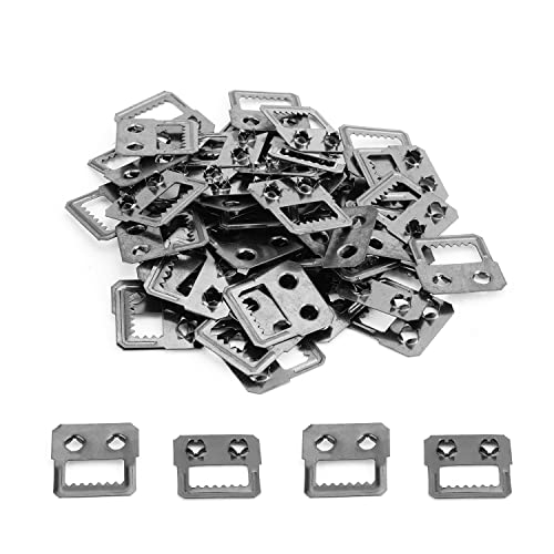 Image of MroMax 100PCS Sawtooth Picture Hangers Iron Picture Hangers 1.06 inch x 0.71 inch Double Hole Picture Frames Hangers for Hanging Clock Paintings Artwork Picture Frame Hook Photos Black