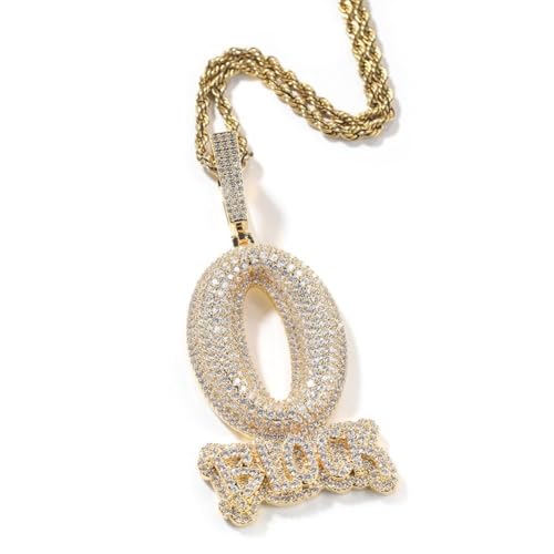 BQKBX Hip-Hop Style O Block Zircon Letter Pendant Necklace (Gold Pendant)