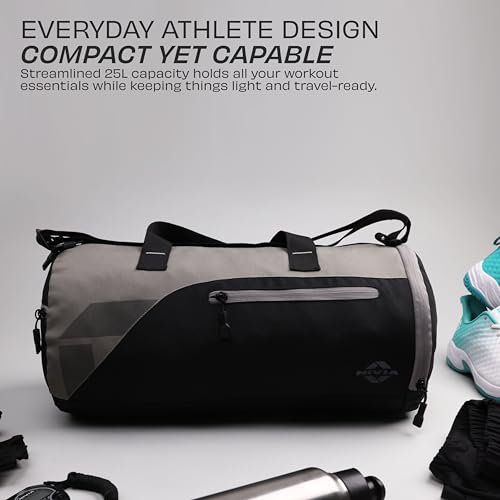 Image of Nivia Fuse Gym Duffle Bag for Men and Women, 25L Lightweight Training and Travel Bag with Shoe Compartment, Quick Access Pockets, and Adjustable Strap, Designed for Athletes, Travel (Black /Grey)