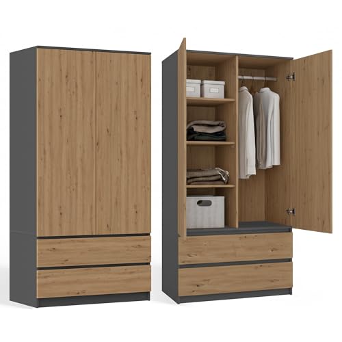 CDF Armoire à 2 Portes Meuble de Rangement Armoir Chambre 2 Tiroirs Polyvalent avec 3 Étagères Placard Multifonction pour Entrée Salon Chambre Bureau...