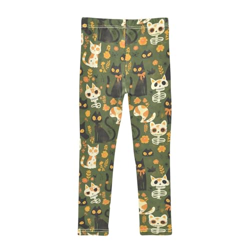 KLL Skeleton Cats Flowers Happy Halloween Moss Green Toddler Baby Girl Basic Leggings Stretchy Full Length Activewear2