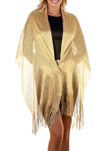 Women's Two Tone Modern Metallic Fishnet Acrylic Party Shawl Fringe Lurex Scarf