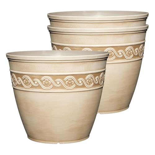 Classic Home and Garden Corinthian Round Planter, 8", Desert Tan (3 Pack)