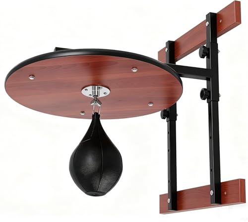 LOYALHEARTDY Speed Bag Stand for Boxing, Wall-Mounted Speed Bag Platform with Punching Ball, 5-Gear Adjustable Height, Heavy-Duty Steel and Wood, for Boxing, MMA, Home Gym