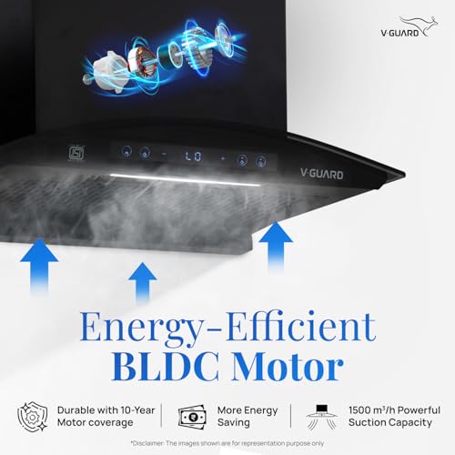 Image of V-Guard BLDC Chimney for Kitchen 60 cm | 1500 m /h Suction | Low Noise Operation | Free Installation Kit | Heat Auto Clean | Gesture Control with Touch Panel | V-Guard BX 60