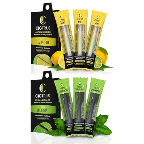 Cigtrus Quit Smoking Aid – Natural Smokeless Inhaler – Non-Electric, Nicotine-Free & Travel-Safe – Helps Reduce Cravings, Replace Bad Habits & Support Lung Detox – 6-Piece Fresh Spearmint & Lemon Lime